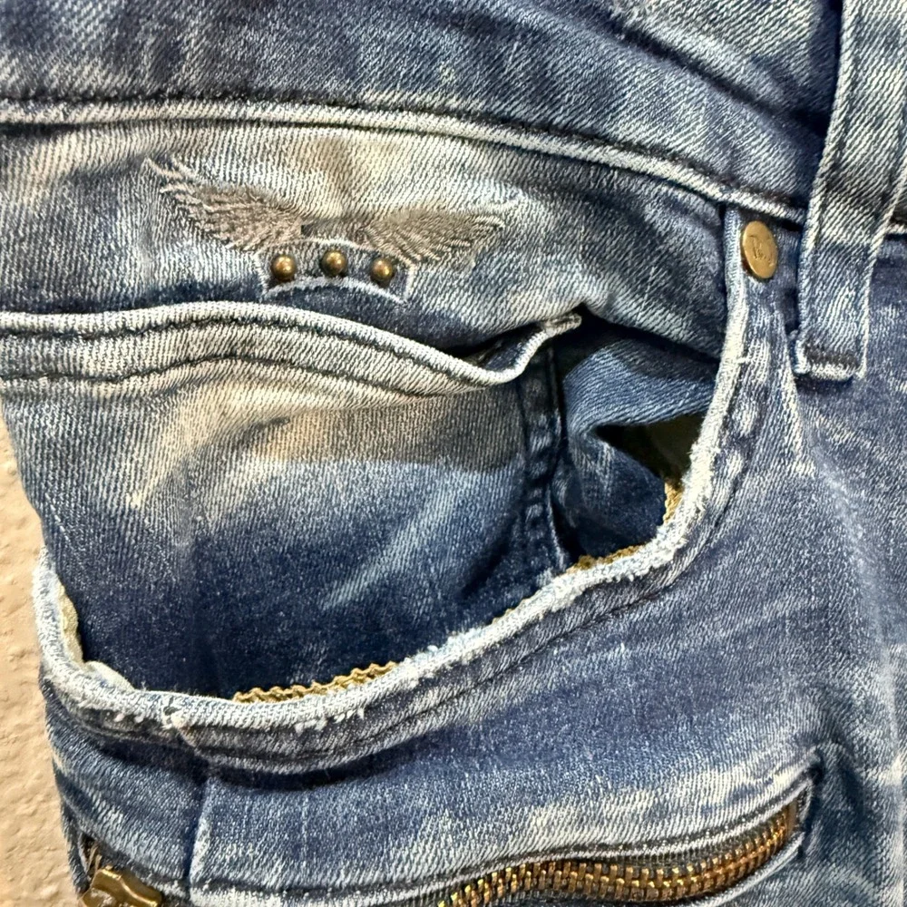 Robin's Jean Mens Blue Denim Biker Moto Jeans Zipper Detail Size 36 USA Made